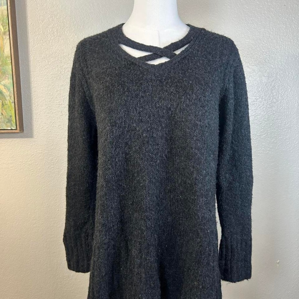 Entro Rabbit Hair Fringe Back Sweater •‎ Charcoal Soft Knit Boho Grunge - Size S